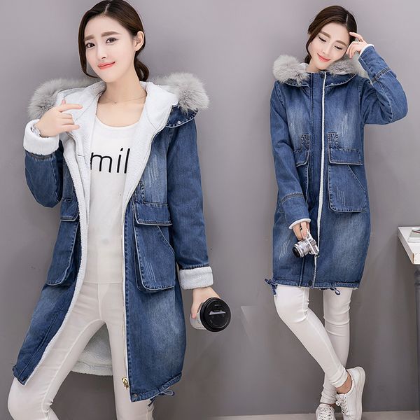 

2021 warm winter long bomber women spring autumn hooded coat jeans denim jackets basic ladies windbreaker female large plus size, Black