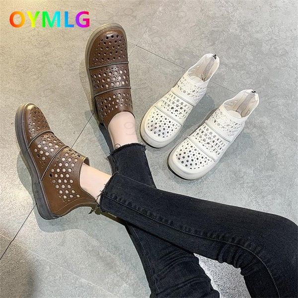 

sandals thick-soled hollow casual women's summer 2021 retro round head breathable hole shoes zipper high-top, Black