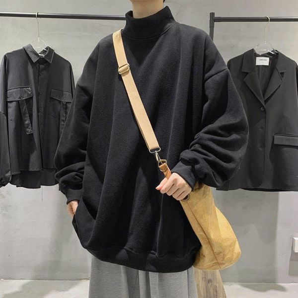 

men's hoodies & sweatshirts sweatshirt men spring autumn handsome high collar korean long-sleeve pullover blouse hip-hop loose wild plu, Black