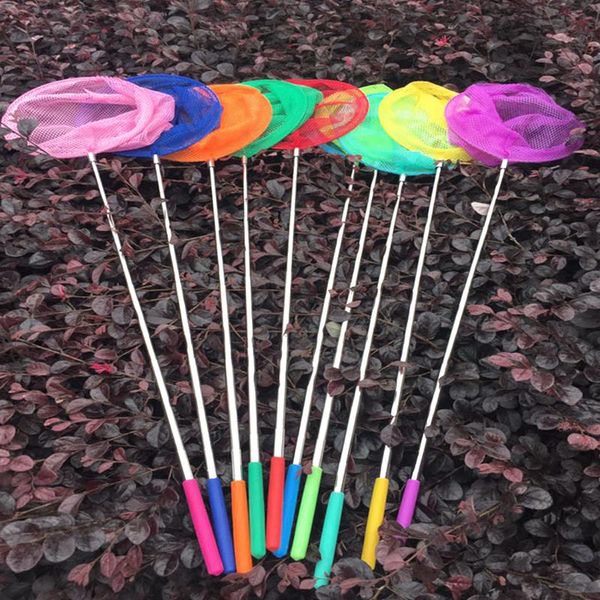 

new adjustable stainless steel handle fishing net polyester mesh kids butterfly net fun insect hand fishing tools