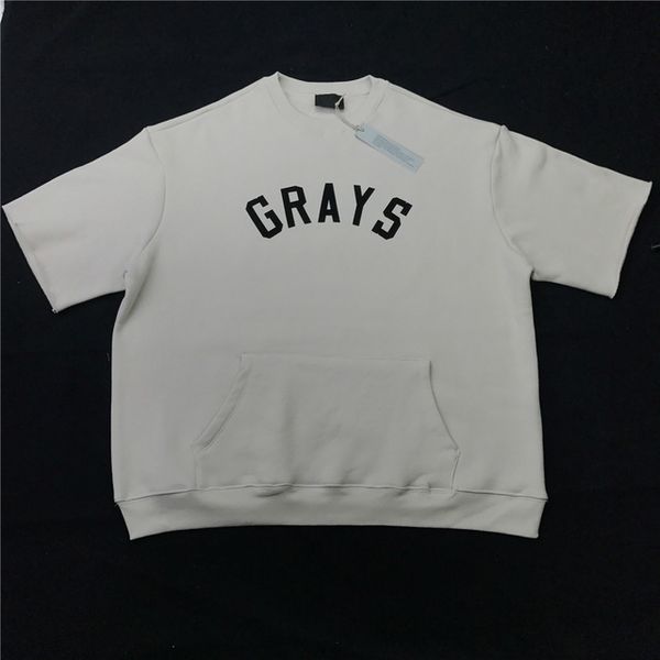 

beige fleece short sleeve sweatshirt felted text raglan pullover hip hop oversize streetwear, Black