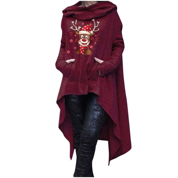 

women's hoodies & sweatshirts christmas women long sleeve irregular-hem hoodie sweatshirt dress with pocket comfy holiday, Black