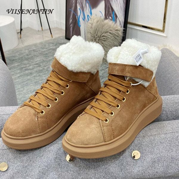 

boots thick-soled plus velvet cow suede casual warm sports shoes designer brand brown black wool high woman snow