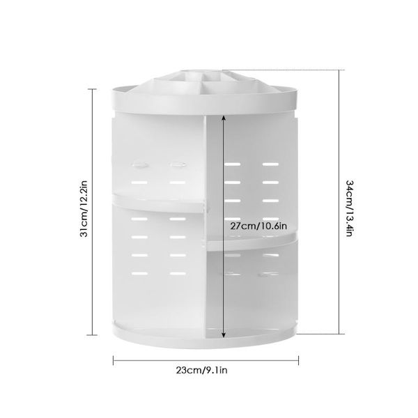 

bathroom storage & organization makeup organizer 360 degree rotation and adjustable multi-functional cosmetic box circle with tray white