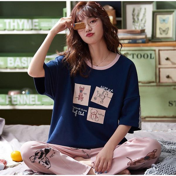 

women's cute cozy pajamas set 2 pieces korean pajama 2020 summer casual short-sleeved trousers home clothes for women sets, Black;red