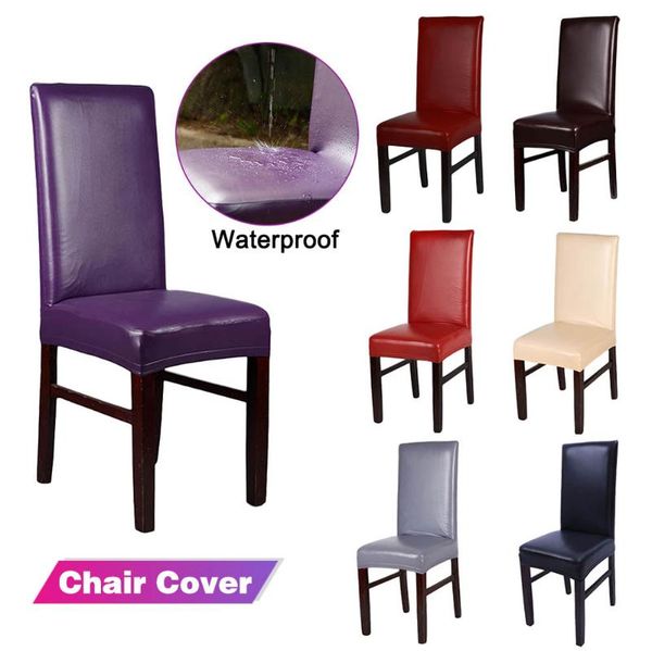 

chair covers pu leather stretch dining room slipcovers seat washable spandex furniture protector