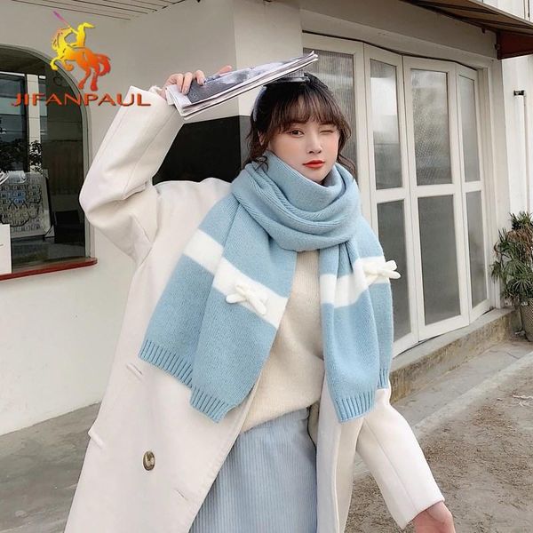 

scarves jifanpaul scarf female winter cute girl student bowknot knitted wool thicken warm fashion wild bib autumn and, Blue;gray