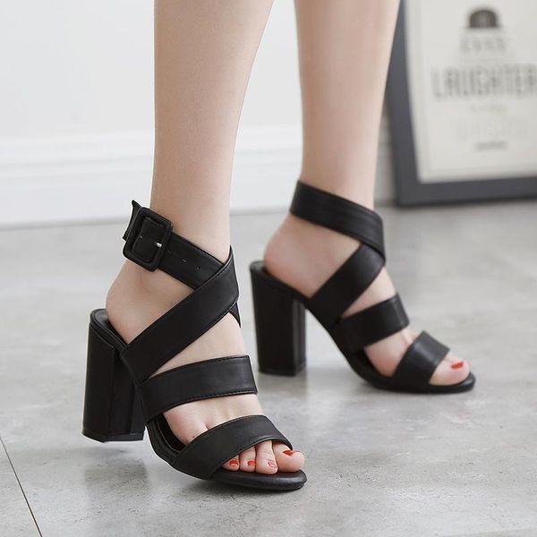 

sandals women 2021 large fashion trend women's shoes thick heel high, Black