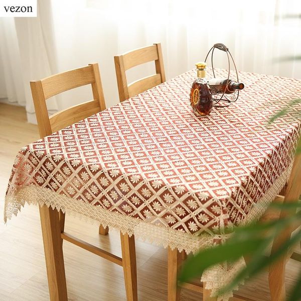

vezon new elegant full lace tablecloth wedding organza pastoral table cloth cover overlay home towel decor textiles