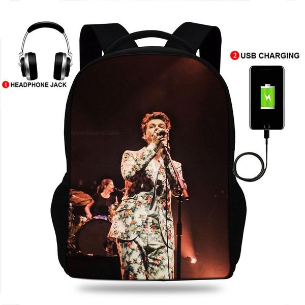 

backpack harry styles fine line print usb charging high school students male and female large-capacity college travel bags