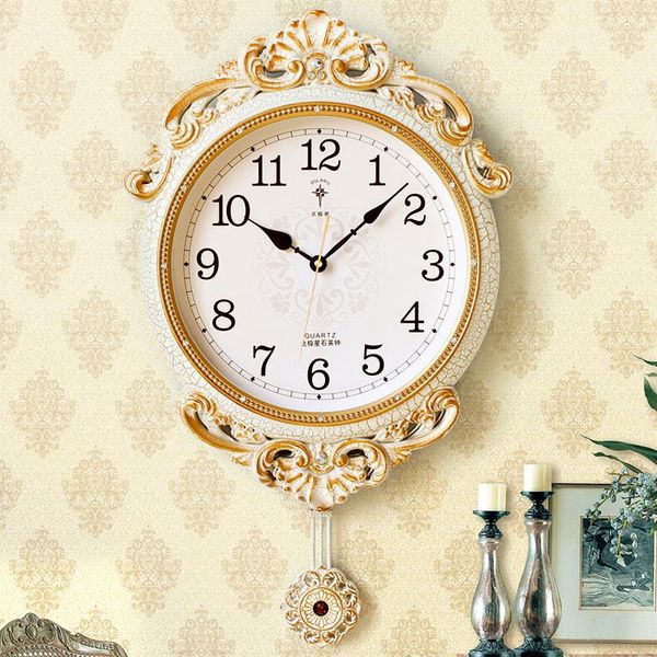 

wall clocks european luxury clock creative pendulum silent round glass quartz swing klokken wandklokken bedroom decor mm60wc
