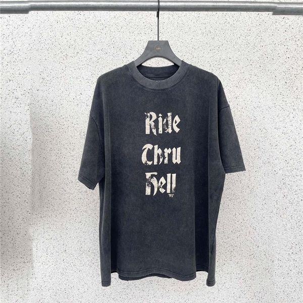 

men's t-shirts vintage represent t-shirt men women 1:1 motor spirit tee frayed washed metal bar, White;black