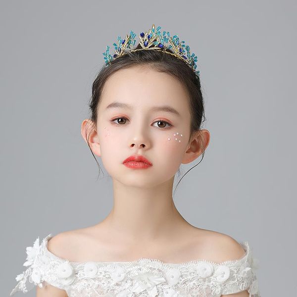 

hair clips & barrettes luxury blue crystal handmade tiaras and crowns for girls children gold princess queen diadems wedding bridal accessor, Golden;silver
