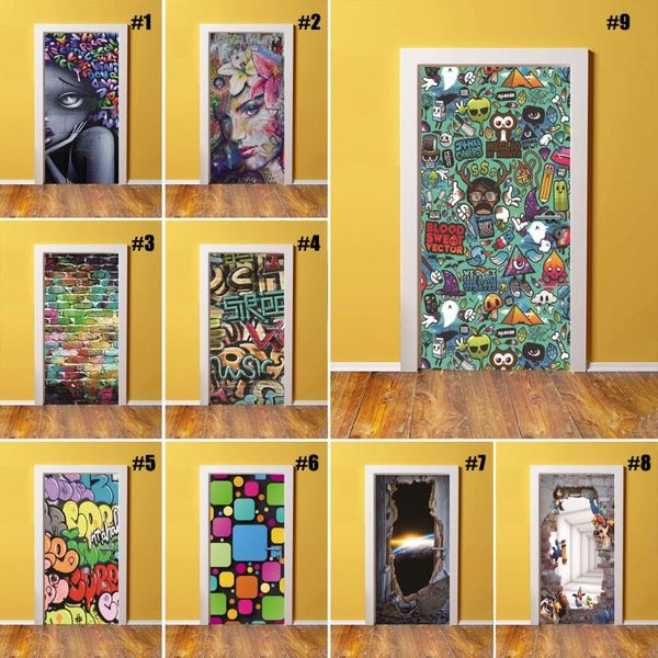 Adesivi murali Porta creativa murale Art Graffiti Wrap Peel And Stick Decal Sticker Wallpaper Home Decor