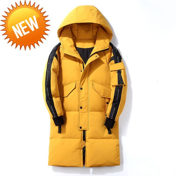 

fashion long mens down jackets fur collar hooded solid color parka male winter thicken warm outdoor windproof men coats new, Black