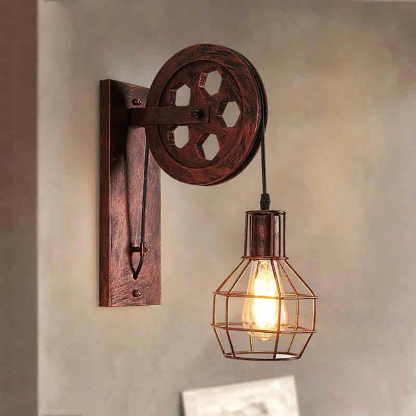 

wall lamp european style rural retro nostalgic personality creative industry wind iron pulley lifting bedside corridor el
