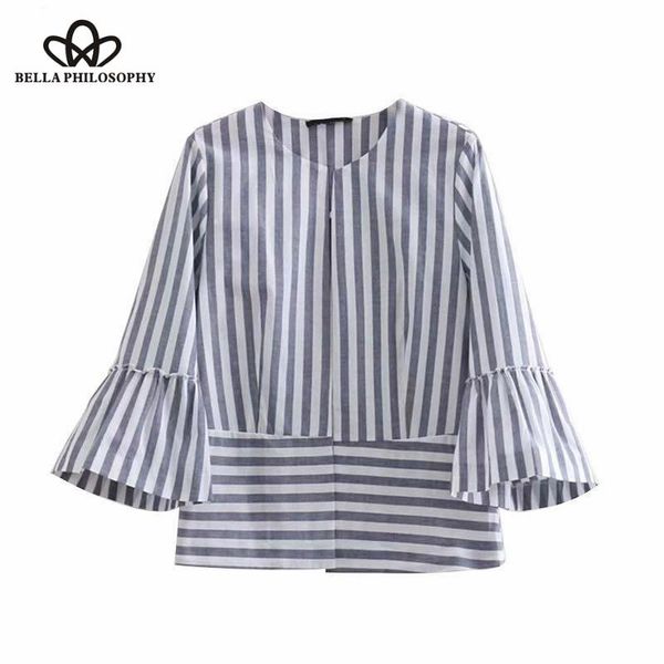 

women's jackets 2021 summer vintage o neck flare sleeve striped cardigan thin jacket ladies patchwork outwear business casual coa, Black;brown