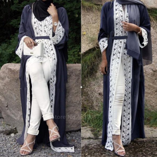 

ethnic clothing ramadan abaya dress dubai araba muslim cardigan women islamic fashion kimono caftan lace patchwork belt party prayer, Red