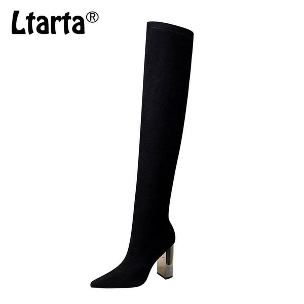 

boots ltarta winter long thick with shoes high heel suede pointed women slim pedicure over the knee ds-3128-6, Black