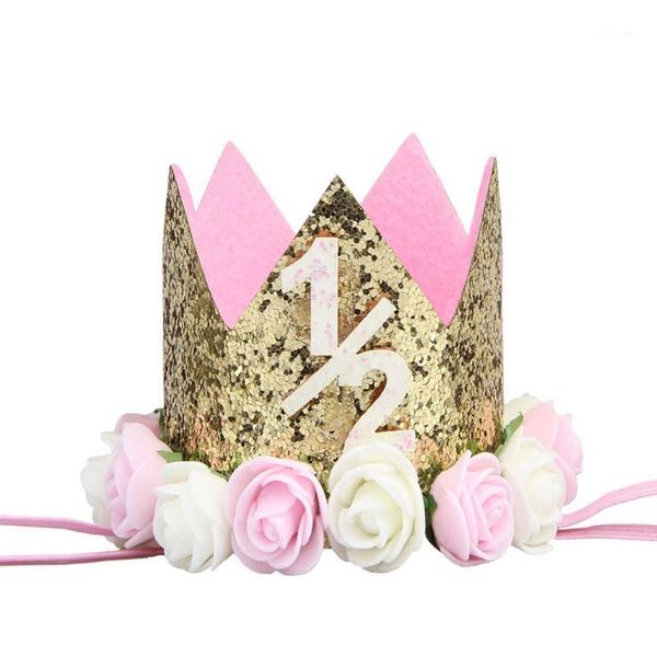 

hair accessories 1pc baby girl boy birthday flower party cap headband 1/2 1 2 3 year number born hat1, Slivery;white