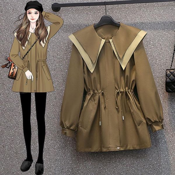 

women's trench coats black sweet plus large size oversize korean fashion autumn clothing female jackets kawaii vintage 2021, Tan;black