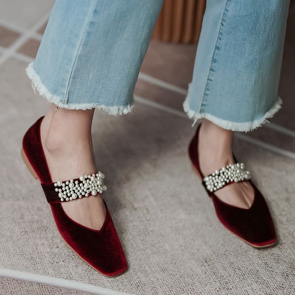 

womens velvet beading band square toe slip-on mary jane ballet flats leisure soft comfortable ballerinas casual daily shoes ress shoes, Black
