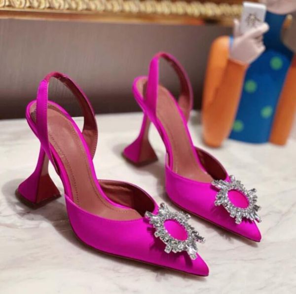 

sandals 2021 designer womens high heeled shoes 10cm pointed toes sunflower crystal buckle embellished studded 42, Black