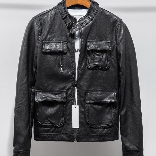 

men's leather & faux 2021 autumn and winter clothes korean slim coat stand collar middle-aged young leisure jacket men, Black