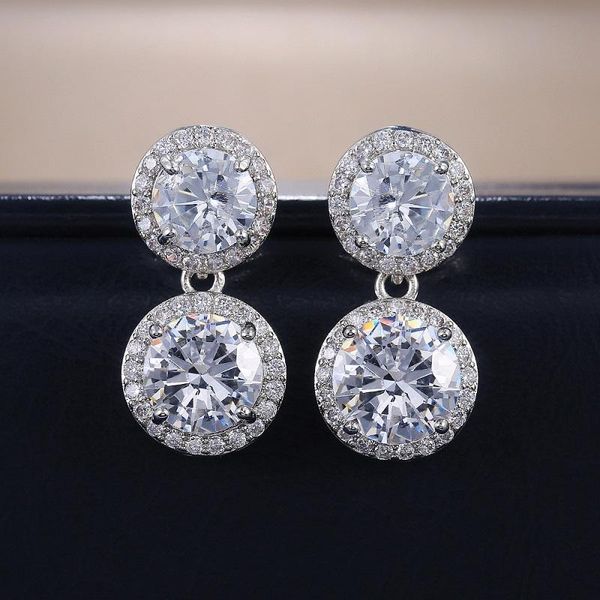 

dangle & chandelier fashion metal-inlaid zircon round earring exquisite ladies earrings with stones shiny stud 2021 trendy accessories, Silver