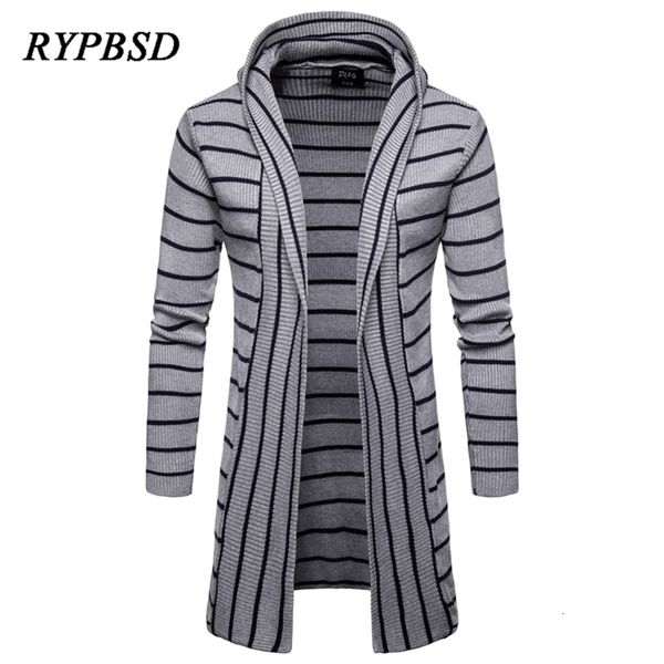 

autumn winter knitted sweater for men slim fit casual soft cotton shawl cardigan sweater mens long striped sweater men overcoat 201221, White;black