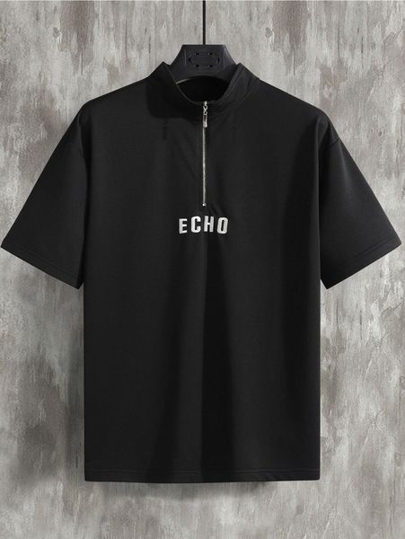 

men letter embroidered quarter zip tee b4ll#, White;black