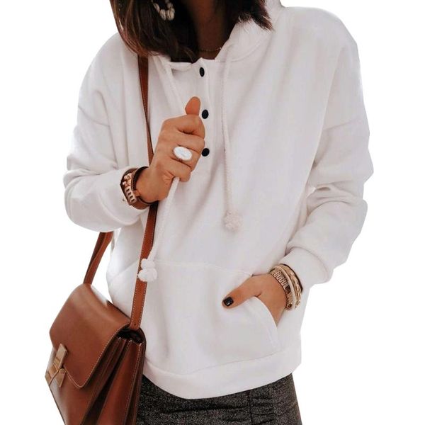 

womens hooded sweatshirt single breasted drawstring sports hoodies big pockets casual long sleeve jogging pullover gym, Black