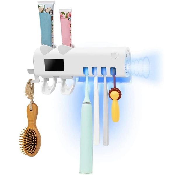 

smart electric toothbrush uv sanitizers with 2 toothpaste dispenser bathroom holder wall mounted function