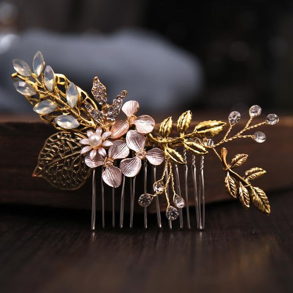 

hair clips & barrettes rhinestone comb insert leaf gold alloy branch hairpin bridal wedding dress headdress bridesmaid accessories for women, Golden;silver
