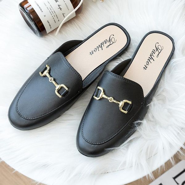 

slippers summer pvc half ladies metal outdoor non-slip mules shoes fashion slides flat slipper sandalias, Black