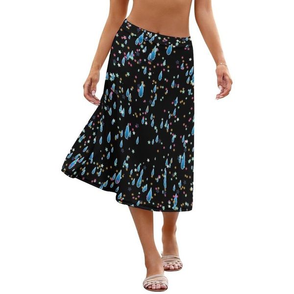 

skirts rain skirt casual polyester ladies printed autumn fashion midi, Black