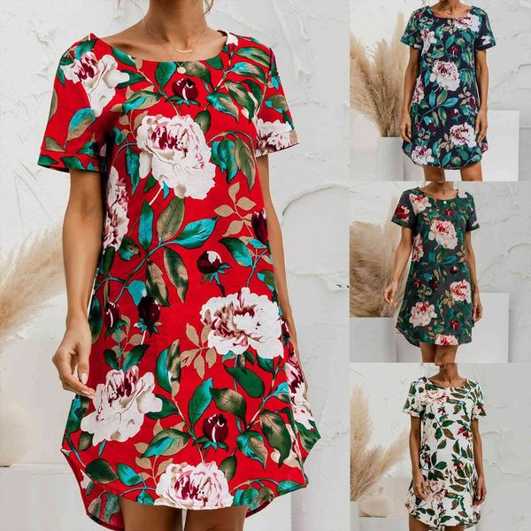 

cotton and linen flower printing women dresses o neck short sleeve mini dress vestido de mujer summer, Black;gray