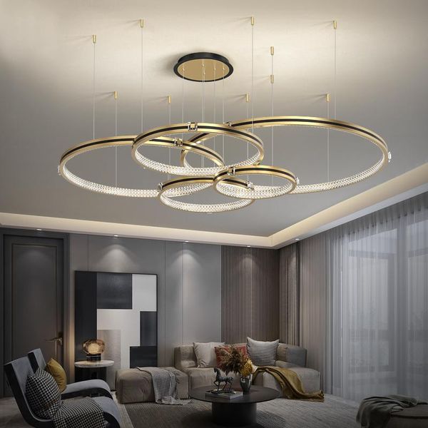 

pendant lamps modern minimalist living room chandelier creative duplex floor large dining nordic ring bedroom lamp