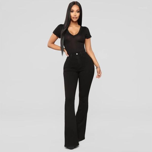 

women's jeans pants for women high waist pocket wide leg flared skinny button trousers fashion pantalon pour femme, Blue