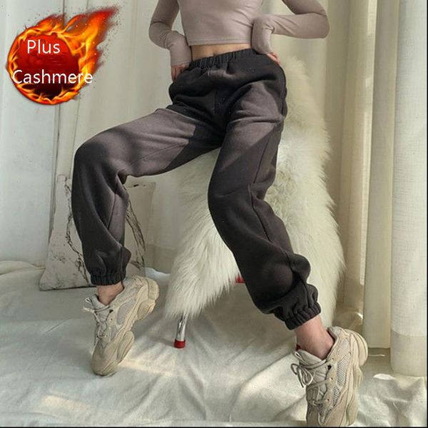 

autumn winter plus cashmere jogger women capris loose high waist sport trouser female warm casual harem pant, Black;white