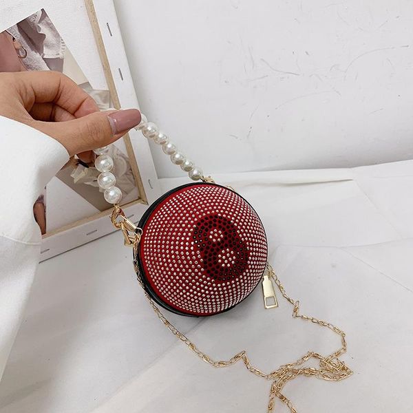 

shoulder bags mini round crossbody bag for women 2022 summer pearl tote pu leather women's designer handbag chain messenger