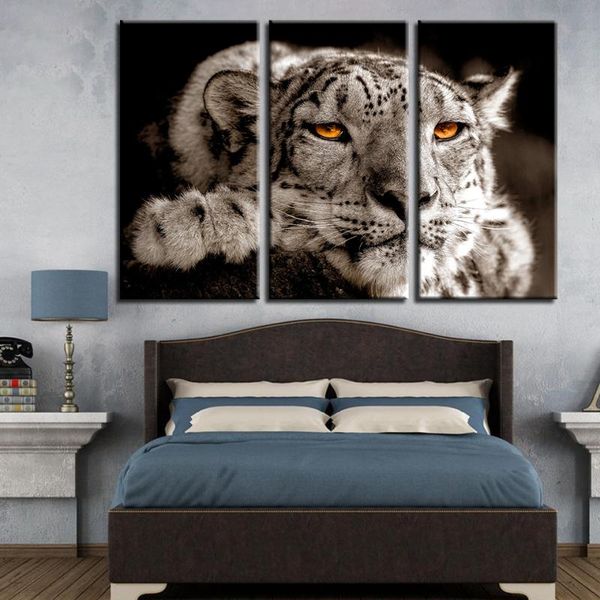 

canvas poster living room home decor 3 pieces lying leopard magical eyes painting modular printed animal pictures wall art frame