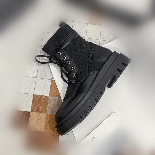 

shoes lolita boots luxury designer round toe ankle booties women lace up flat heel boots-women winter footwear fashion low, Black