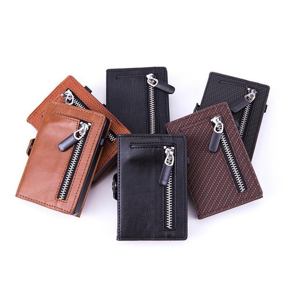 

dienqi rfid carbon fiber leather credit card holder wallet men anti metal bank cardholder case pocket steel minimalis jllcsk