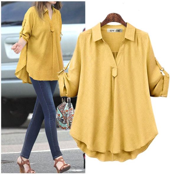 

women's blouses & shirts solid blouse adjustable sleeve length women asymmetry female loose lady plus size casual blue gray yellow spri, White