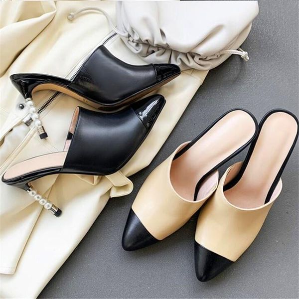 

slippers strange fashion pointed lady high heels black white summer party