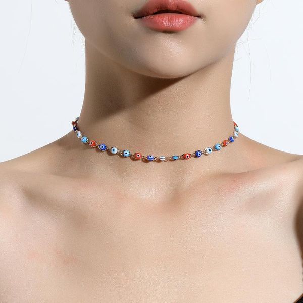 

pendant necklaces cute gold color chain colorful choker necklace women bead punk bohemian jewelry gift collier, Silver