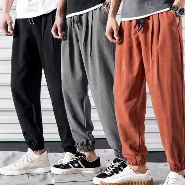 

casual autumn summer 2020 new snowflake flannel korean version leggings slim fit versatile men's pants, Black