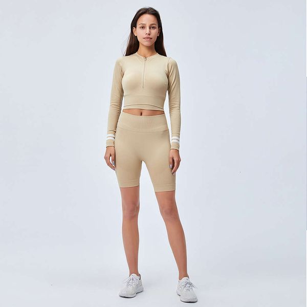 

tight skirt net selling yoga sportswear tight running breathable zechuang seamless long sleeve shorts suit designer, Gray