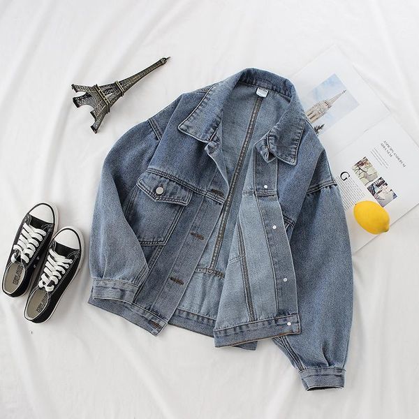 

women's jackets harajuku bat sleeve jean jacket women clothes 2021 autumn korean single-breasted loose denim kurtka jeansowa damska z, Black;brown